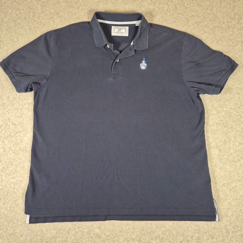 Southern Tide Polo Shirt Mens XL Navy Blue Skipjack Bulldog Mascot Pique